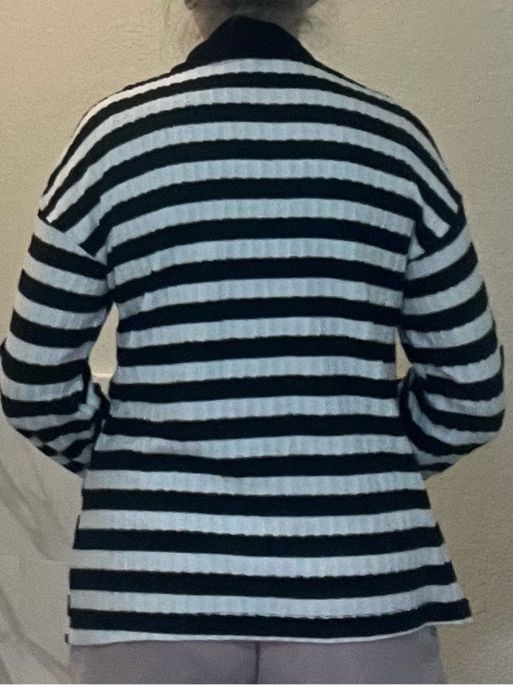 Black and White Striped Women's Tunic Sweater